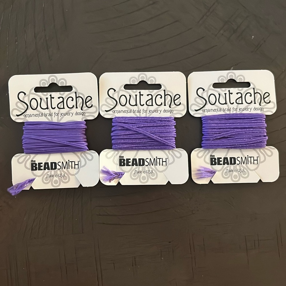 THREE Soutache ornamental braid, jewelry design, dark lilac, 3 yd, the beadsmith